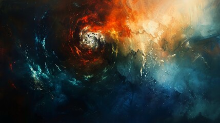 Fototapeta premium Abstract swirling space nebula with orange, blue and white colors.
