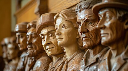 Wooden Carved Busts of Individuals