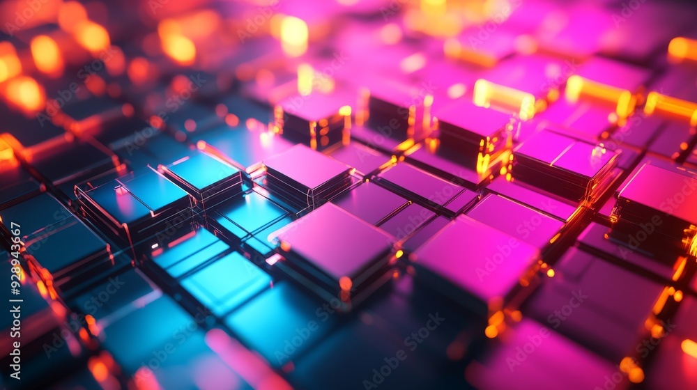 Poster high-tech data grid with illuminated cells and vibrant colors