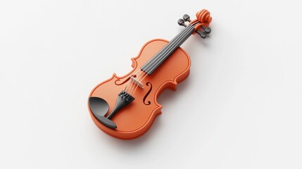 3D Rendered Orange Violin on a White Background