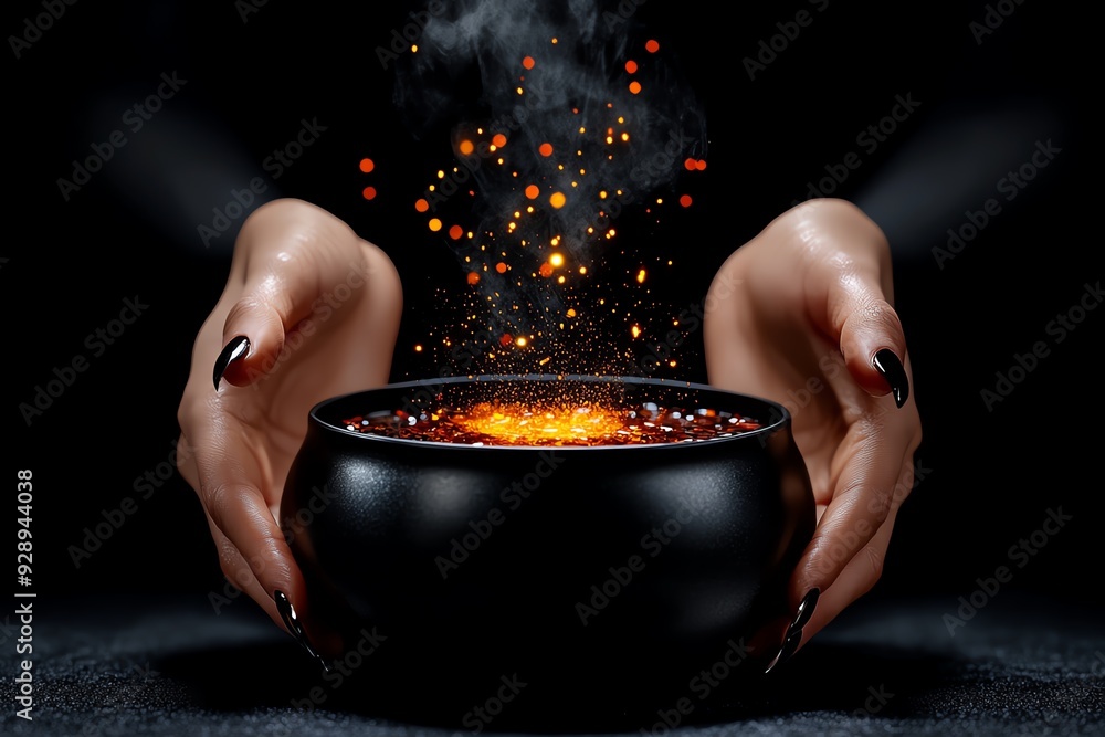 Poster a minimalist image of a witch performing divination with potions