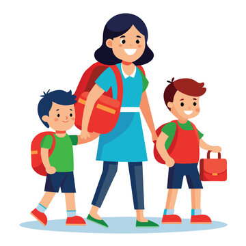 recommend clip art: Back To School Mom And Kids Red Backpack