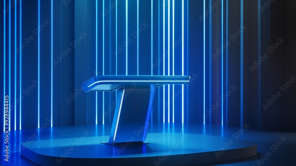 Poster high-tech podium with interactive elements for digital media and innovation