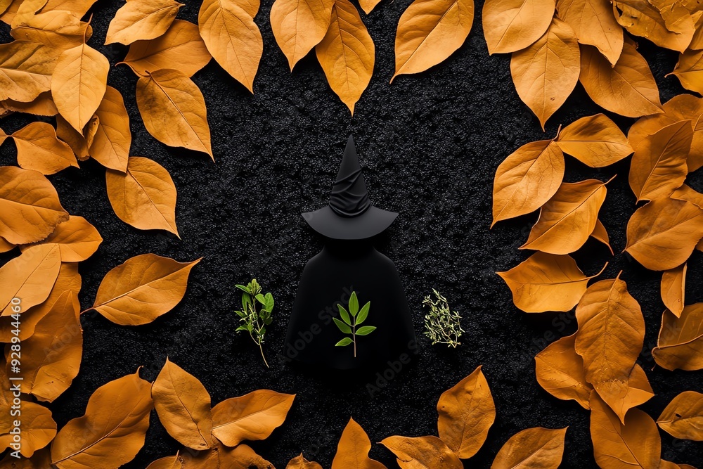 Poster a minimalist image of a witch with a few herbs placed neatly before her