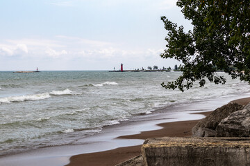 Kenosha Lighthouse on Lake Michigan in Kenosha, Wisconsin, USA 