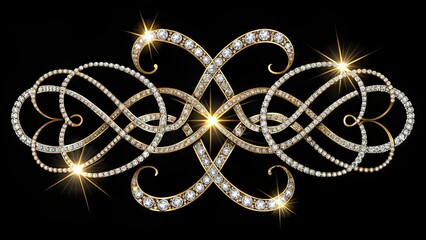 Glittering diamond shapes adorn elegant cursive script, overlapping and intertwining to create a luxurious, high-end design element perfect for luxury branding or upscale occasions.