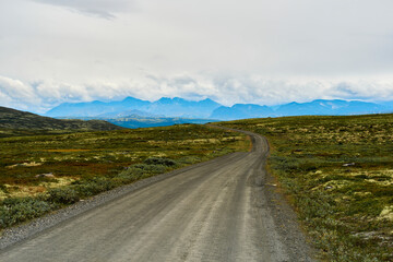 View towards the Rondane Mountains from Einunndalen Valley, Norway's longest summer farm valley or "seterdal", a day in late summer of 2024.