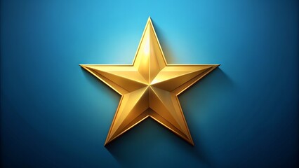 Obraz premium Golden five-pointed star icon isolated on a flat blue background with a subtle gradient, symbolizing excellence, achievement, and positivity in a modern digital design.