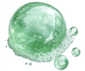 ight green gel on white background, , green serum serum texture, transparent green liquid gel drop