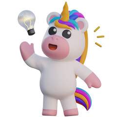 3D Unicorn Have a Idea Illustration