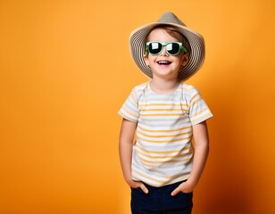 Joyful Child in Sunglasses and Hat, Summer Fun