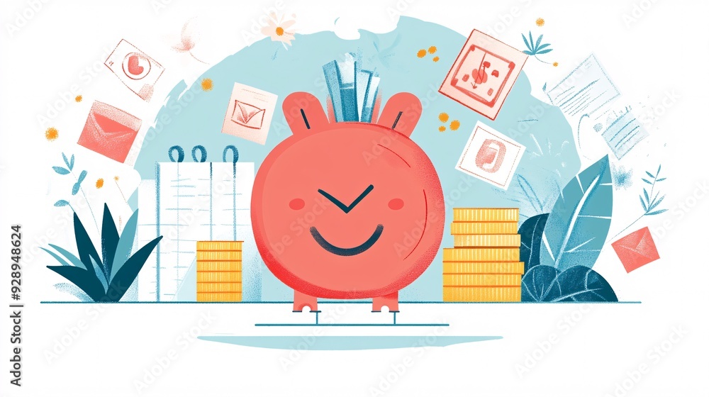 Poster An illustration showing the importance of financial discipline with tips on how to stick to a budget save regularly and avoid impulse purchases Stock Photo with copy space