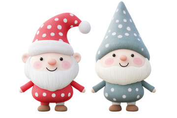 Cheerful gnomes wearing festive hats, perfect for holiday decoration and seasonal celebrations.