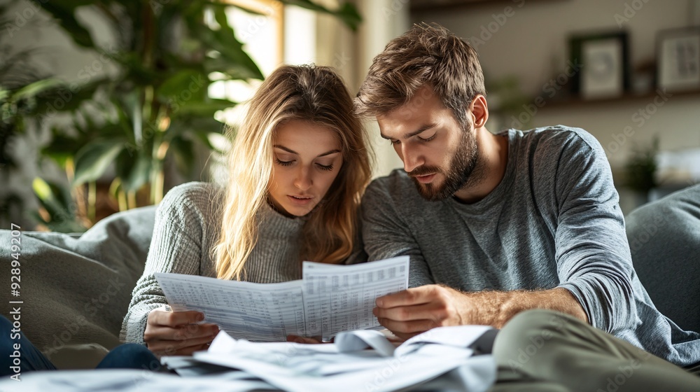 Aufkleber a young couple discussing their financial goals while looking at a spreadsheet on a tablet they are 