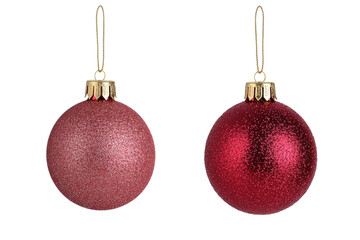 Elegant red and pink Christmas ornaments hanging gracefully, perfect for festive decoration and holiday spirit.