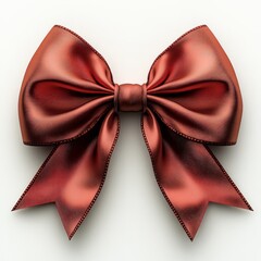 A red ribbon bow, decorative element, photorealistic style, glossy with a knot, isolated on white background