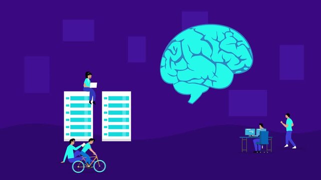 Business team creating artificial intelligence-Machine learning cartoon animation