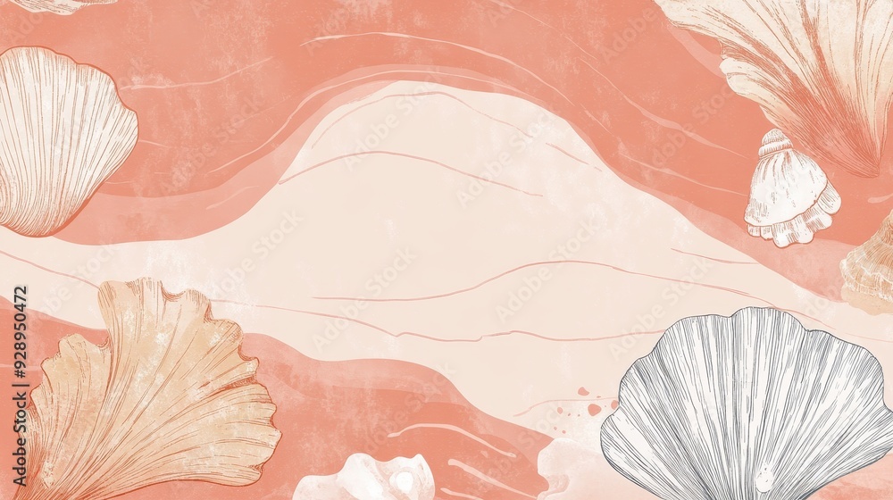 Poster a coral and shell-themed background design with soft colors and flowing lines.