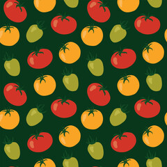 seamless pattern with tomatoes from farmer's market; great for kitchen textiles, packaging design, recipe cards or digital backgrounds for cooking blogs and websites - vector illustration