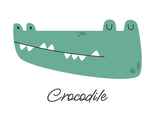 Cute African crocodile vector illustration. Crocodile head drawn in cartoon style. Children's print.
