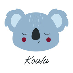 Cute koala face drawn in cartoon style. Creative print for children's clothes.