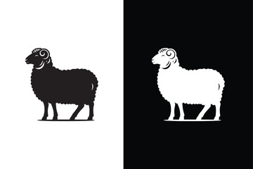 Sheep icon illustration on white and black background.