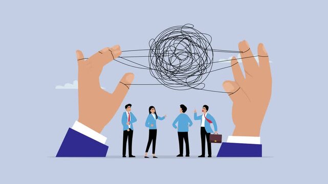 Complex problem solution to overcome difficulty to achieve success cartoon animation