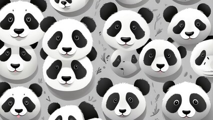 Cute panda faces on a light gray background, playful and sweet.