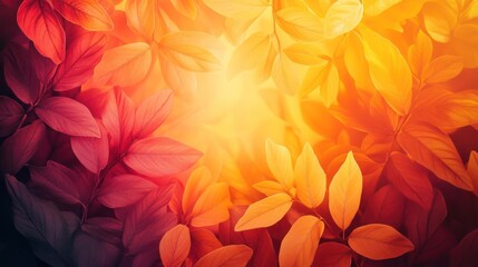 Fototapeta premium Seasonal digital artwork featuring autumn leaves in warm hues of orange, yellow and red.