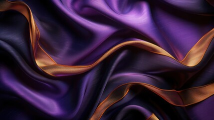Fototapeta premium The close-up image shows the intricate details of a piece of purple fabric with golden accents,