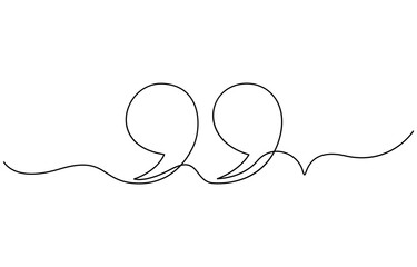 quote mark icon symbol one line drawing, Single continuous line drawing of a quote mark
