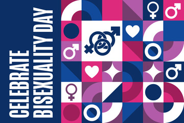 Celebrate Bisexuality Day. September 23. Holiday concept. Template for background, banner, card, poster with text inscription. Vector EPS10 illustration.