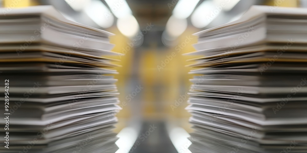 Poster a blurred background of two stacks of documents, symbolizing interconnectedness.