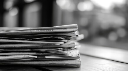 Delve into the enduring and timeless allure of black and white photography with this carefully composed and thoughtful image of newspapers, which evokes a sense of nostalgia and an elegant charm
