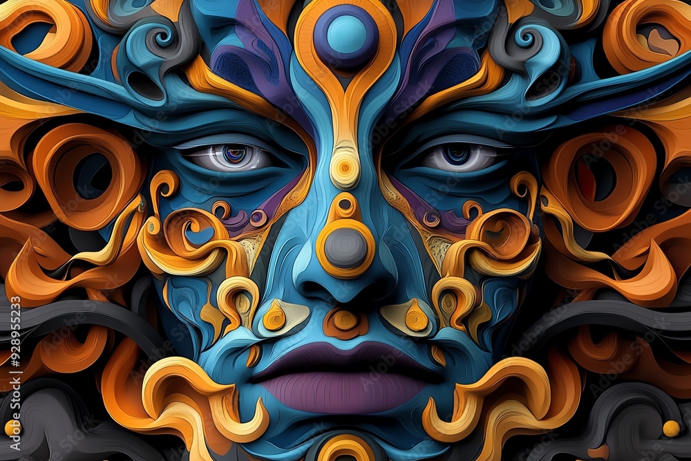 Poster a psychedelic version of zeus, with vibrant colors and swirling patterns, capturing the chaotic ener