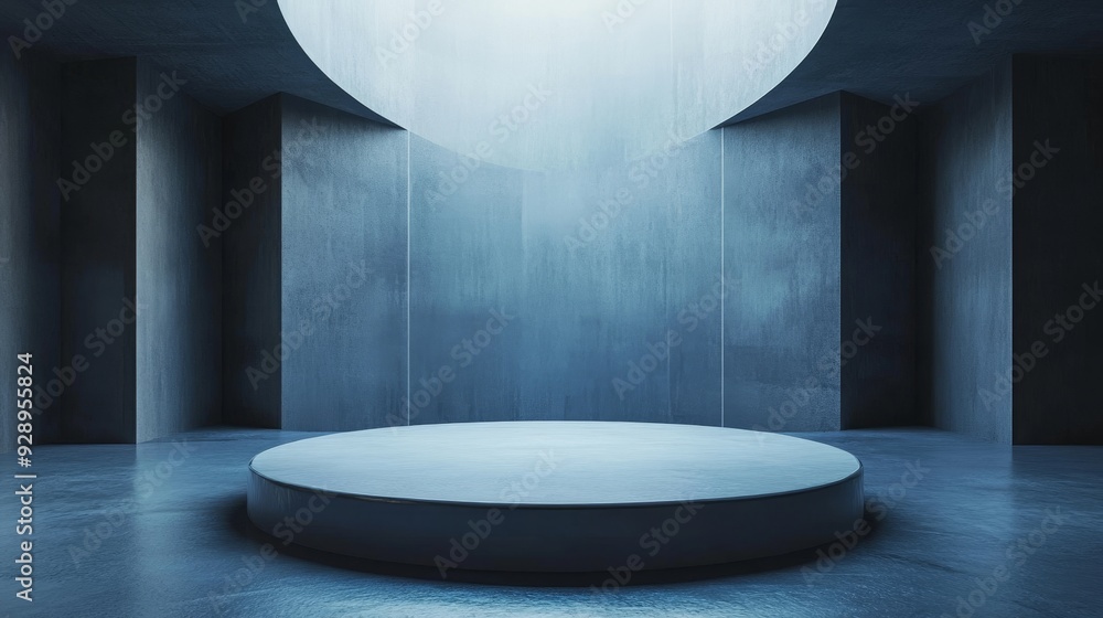 Poster minimal podium with floating visual effects, clean and futuristic for tech themes