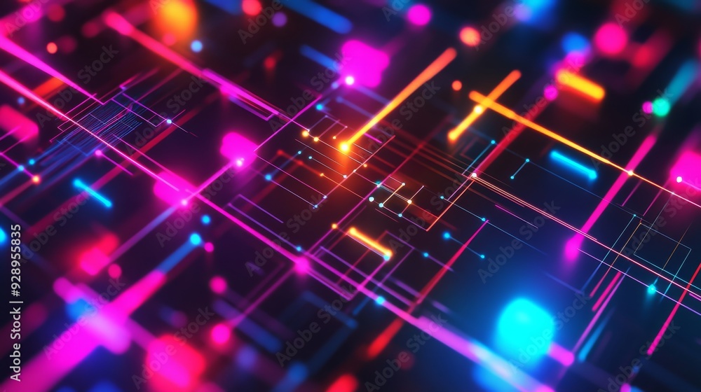 Poster modern tech pattern with glowing nodes and dynamic color contrasts