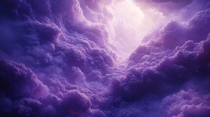 Purple Cumulus Clouds Over Fantasy Landscape: Aesthetic Abstract Background