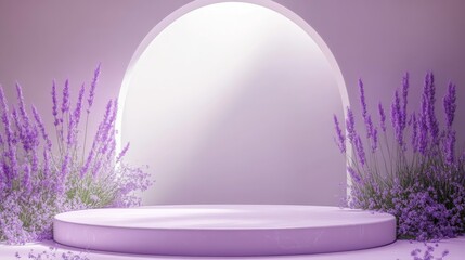 Soft Lavender Podium with Gentle Illumination, Serene and Elegant for Beauty and Lifestyle