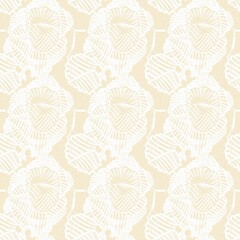 Modern white on cream lace effect wedding background texture. Soft tonal linen openwork block print with subtle hand drawn lattice damask printed fabric backdrop. 