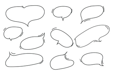 doodle style set of cute speech bubble, comic speech with text