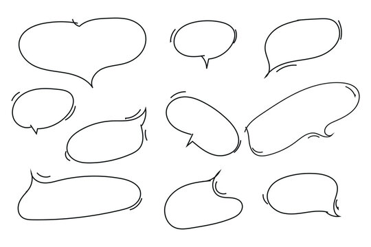 doodle style set of cute speech bubble, comic speech with text