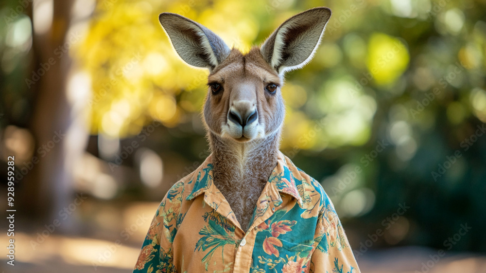 Wall mural kangaroo wears shirt