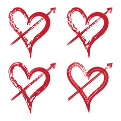 Doodle hearts sketch set, Red heart symbol for Valentines Day, Various hand drawn heart icon love collection