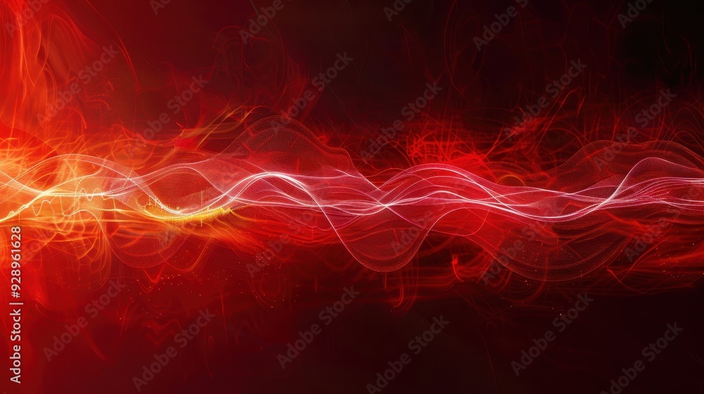 Poster digital abstract with a fiery theme, characterized by flowing red and orange patterns against a dark