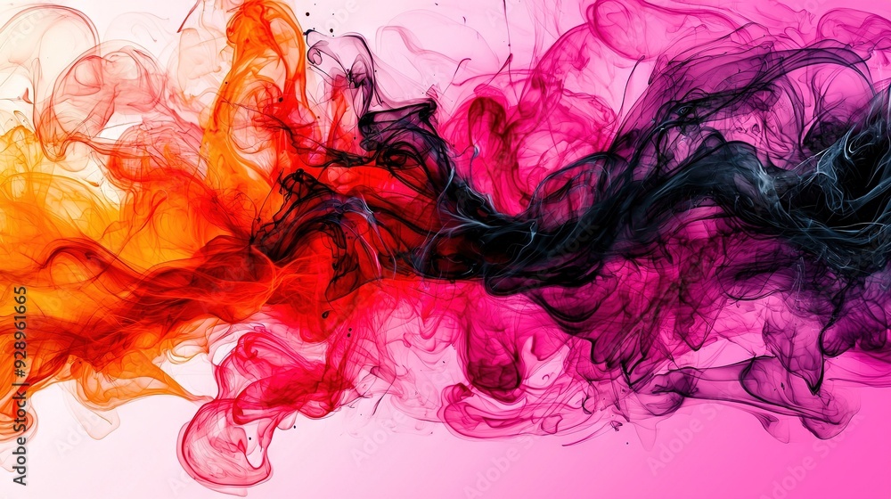 Poster   A set of multi-colored clouds on a pink backdrop with a dark border dividing them