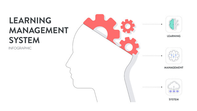 LMS or Learning Management System model infographic diagram chart banner template vector for presentation has learning, management and system. Acronym illustration. Education learning programs concept