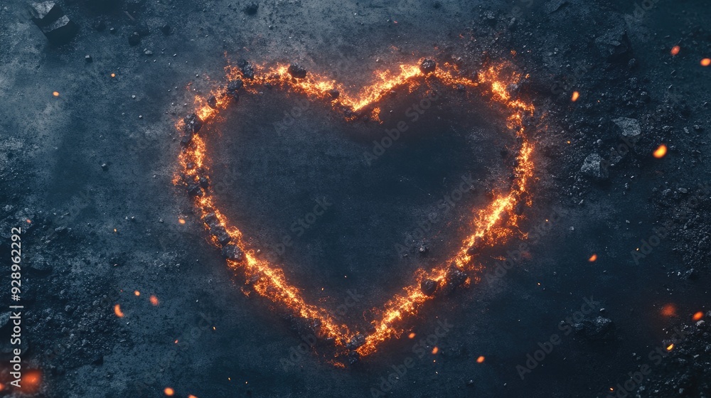 Poster black rectangular stone ablaze on a dark grunge surface, creating a striking visual contrast with fi