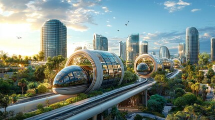 A futuristic city with cutting-edge transportation systems and energy-efficient infrastructures