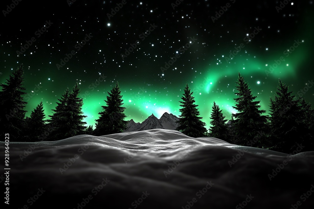 Poster a simple black-and-white depiction of the northern lights, with only faint hints of color breaking t